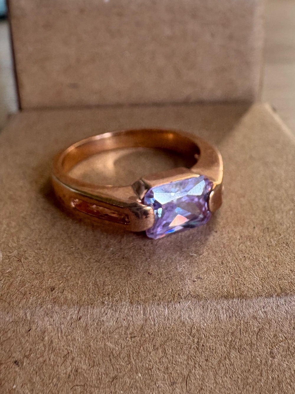 Rose Gold-Tone Ring with Purple Gemstone - Women Jewelry
